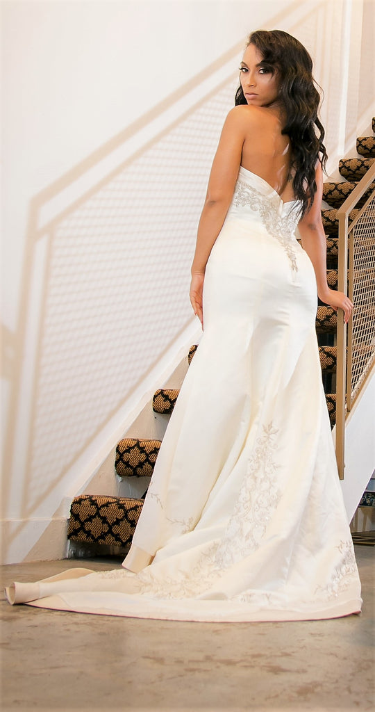 Ivory Satin Fit and Flare Wedding Gown thebridalgods Ivory Satin Fit and Flare Wedding Gown thebridalgods