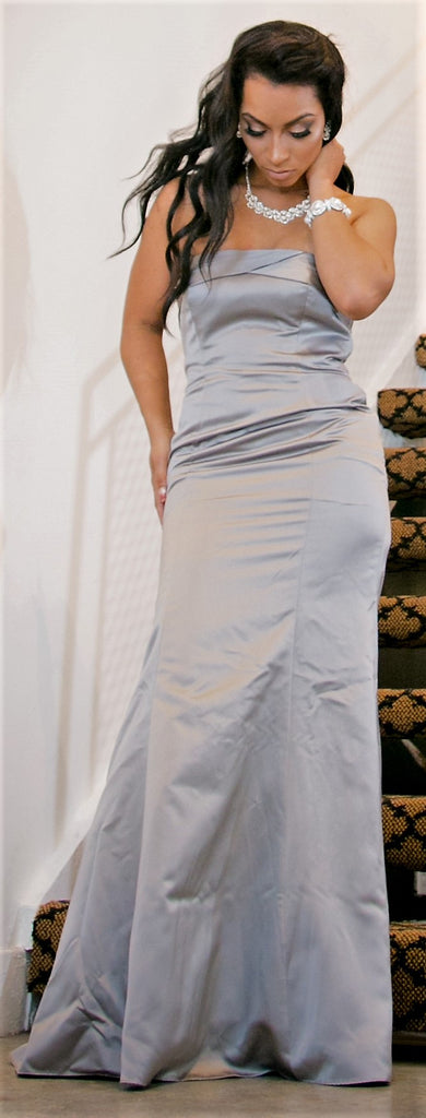 chinese dress ladies Mermaid Deep V-Neck Sweep Train Grey Tulle Prom Dress US6 / Custom Color main image 1
