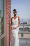 Ivory Satin Sleeveless Sleek Gown