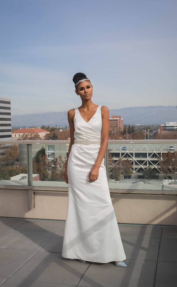 Ivory Satin Sleeveless Sleek Gown