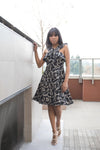 Black and Cream Halter Ruffle Dress