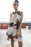 Floral with Leather detail Babydoll Dress