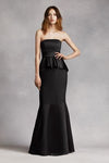Ebony Black Satin and Matte Crepe Peplum Dress