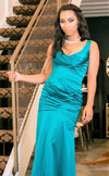 Teal Blue Stretch Satin Sleeveless Gown