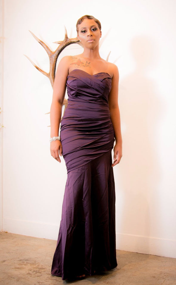 Plum Satin Stretch Sweetheart Gown