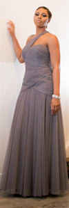 Grey One Shoulder Tulle Gown