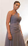 Grey One Shoulder Tulle Gown
