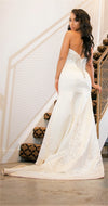 Ivory Satin Fit and Flare Wedding Gown