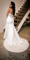 Ivory Satin Fit and Flare Wedding Gown