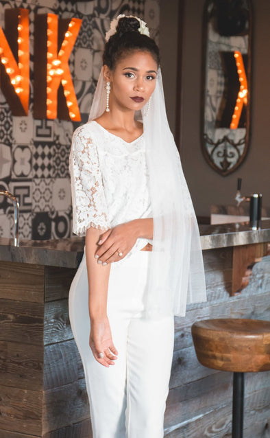 White Lace Top and White Pants