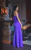 One Strap Purple Satin Mermaid Gown