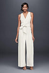 Ivory Surplice Bodice Crepe Jumpsuit with Wide Sash
