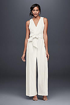 Ivory Surplice Bodice Crepe Jumpsuit with Wide Sash